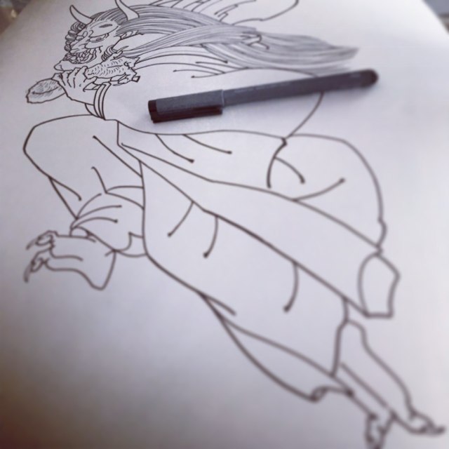 Ibaraki-Dôji flying away with her severed arm